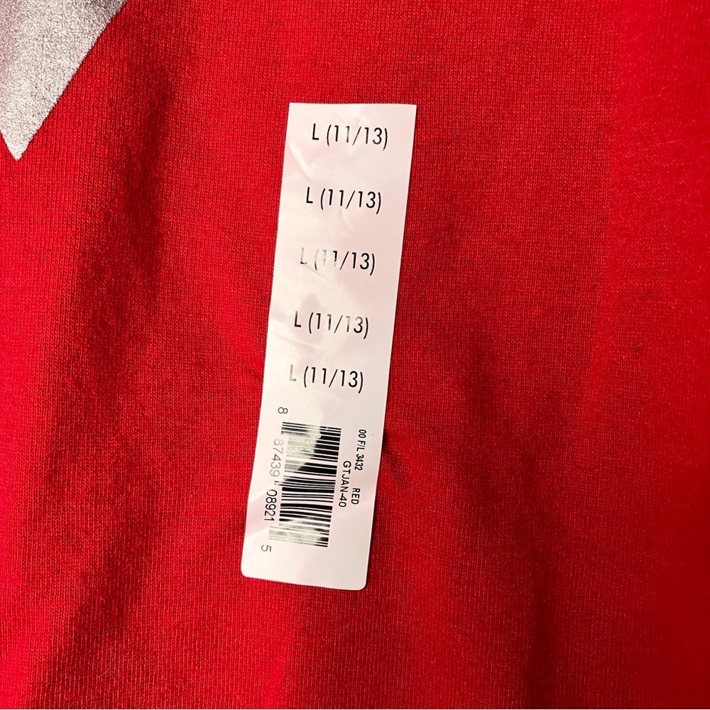 Wonder Woman NWT L (11/13) Silver  & Red Striped Sleeves Red Juniors T-Shirt Tee - Picture 7 of 7